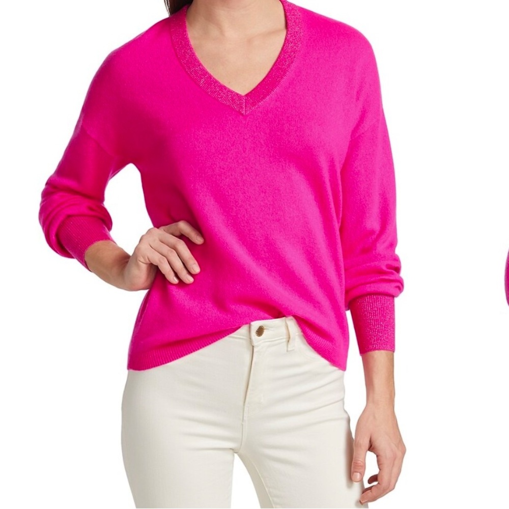Lilly pulitzer jasmina cashmere v neck sweater metallic pink xxs